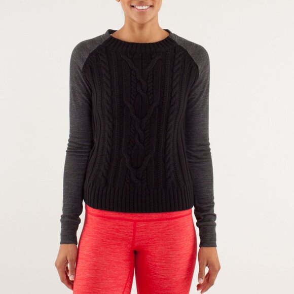 Lululemon St Moritz Wool Cable Knit Long Sleeve Sweater Black - Size 6 - Picture 1 of 10